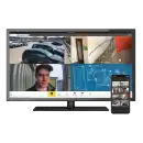 computer with four screen presenting videos surveillance scenarios