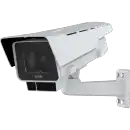 Axis box camera looking left on white background