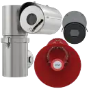 Collage of three explosion-protected devices, consisting of two cameras and one horn speaker